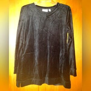 Denim & Company Black Velour Shirt with Pockets Size Small